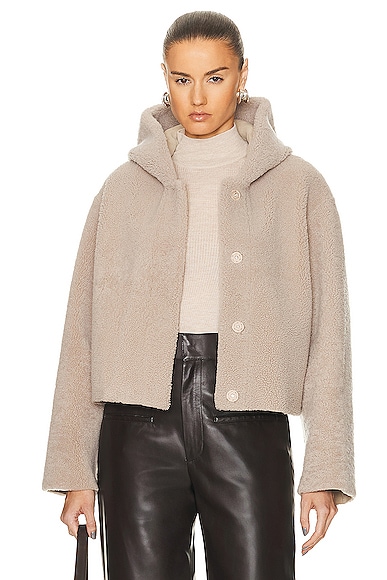 NOUR HAMMOUR Cooper Cropped Light Shearling Jacket in Vanilla
