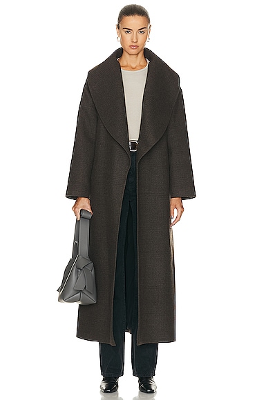 NOUR HAMMOUR Lucee Drapey Belted Blanket Coat in Thunder