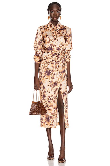 Nanushka Bisso Wrap-effect Tie-dyed Satin-twill Midi Dress In Tie Dye Print