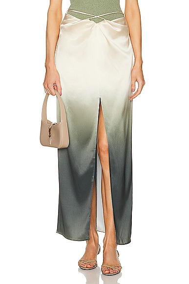 Shop Nanushka Lianne Midi Skirt In Moss Gradient