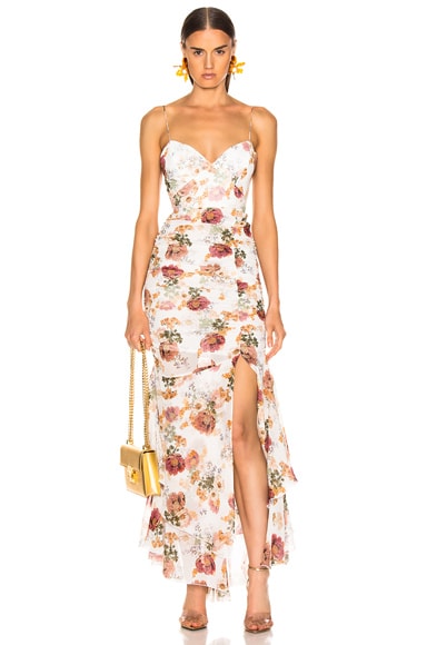 NICHOLAS Floral Drawstring Dress in White | FWRD