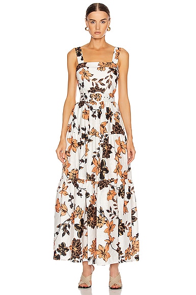 Nicholas Floral Print Linen Maxi Dress