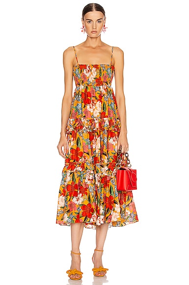 NICHOLAS Smocked Prairie Dress/Skirt in Tangerine Multi | FWRD