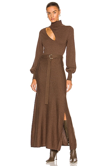 NICHOLAS Aga Knit Mock Neck Long Sleeve Dress in Cigar | FWRD