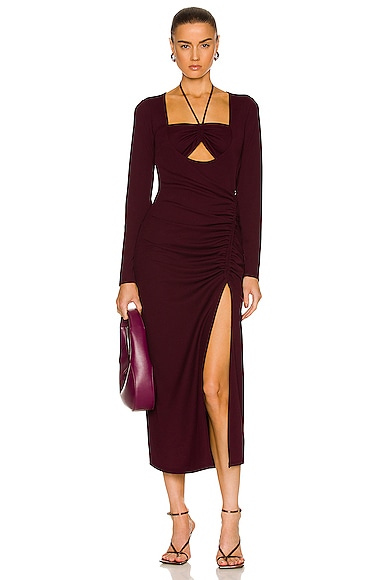NICHOLAS Acantha Knit Twist Front Long Sleeve Midi Dress in Indigo | FWRD