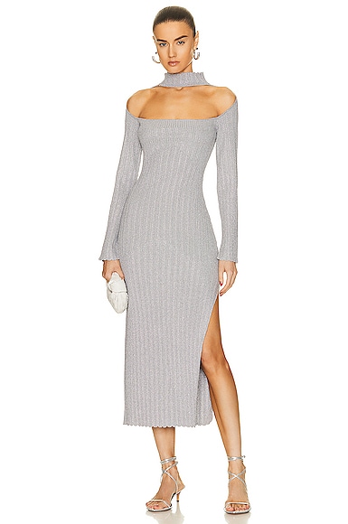 Nicholas Aksel Reverse Halter Midi Dress In Silver
