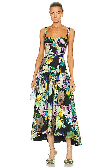 NICHOLAS DRENICA DROP WAIST CORSET MIDI DRESS