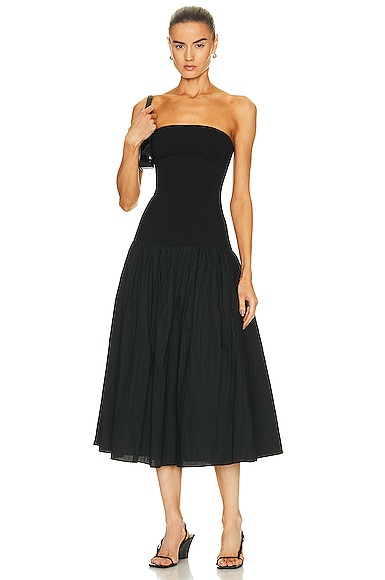 NICHOLAS JAXON DROP WAIST BROOMSTICK PLEATED MIDI DRESS