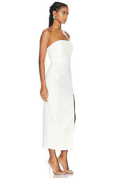 Shop Nicholas Adiba Strapless Round Edge Midi Dress In Off White