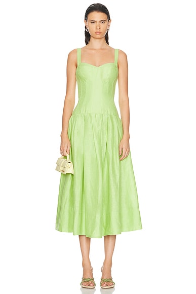 Shop Nicholas Makenna Drop Waist Corset Midi Dress In Lime