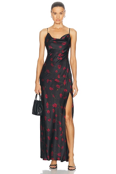 NICHOLAS Ariel Cowl Neck Long Dress in Poppy Floral Black