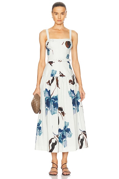 NICHOLAS Lidia Bustier Drop Waist Dress in Alena Blue Floral