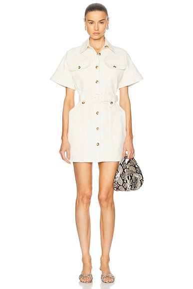 NICHOLAS Angela Utility Short Sleeve Mini Dress in Vanilla