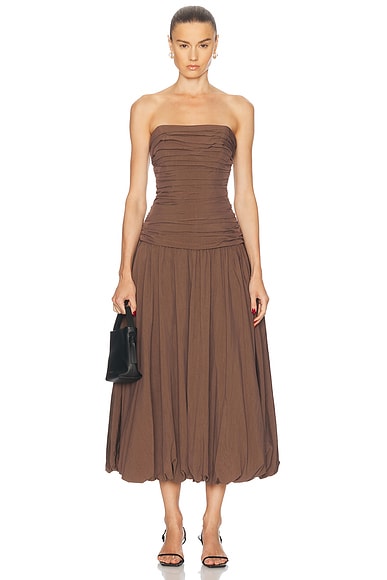 NICHOLAS Strapless Midi Dress in Chocolate