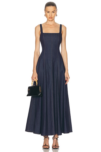 NICHOLAS Athena Sleeveless Paneled Midi Dress in Indigo