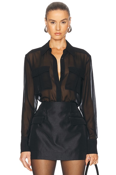 NICHOLAS Chloe Sheer Double Pocket Long Sleeve Shirt in Black