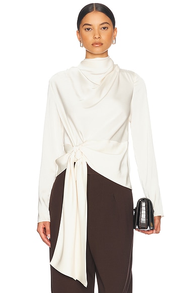 NICHOLAS Sada Long Sleeve Tie Front Top in Ivory | FWRD
