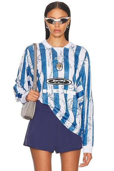 Nike M Nike Air Victory Long Sleeve Jersey in Psychic Blue, Light Armory Blue, & White