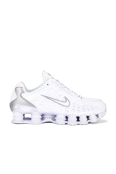 Nike Shox Tl Sneaker in White, White Metallic, Silver, & Max Orange