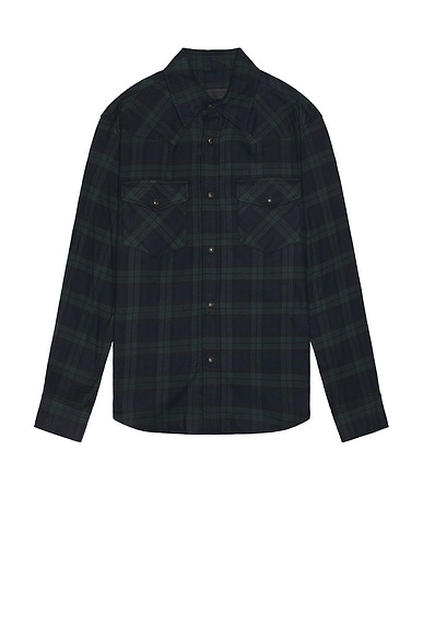 NILI LOTAN Travis Button Up in Green & Midnight Plaid