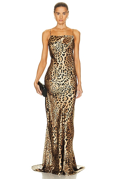 NILI LOTAN Elizabeth Leopard Gown in Brown Leopard Print | FWRD