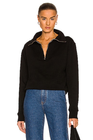 NILI LOTAN Bentley Quarter Zip Sweatshirt in Washed Black | FWRD NILI LOTAN Bentley Quarter Zip Sweatshirt in Washed Black | FWRD