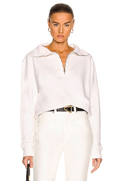 NILI LOTAN Bentley Quarter Zip Sweatshirt in Ecru | FWRD