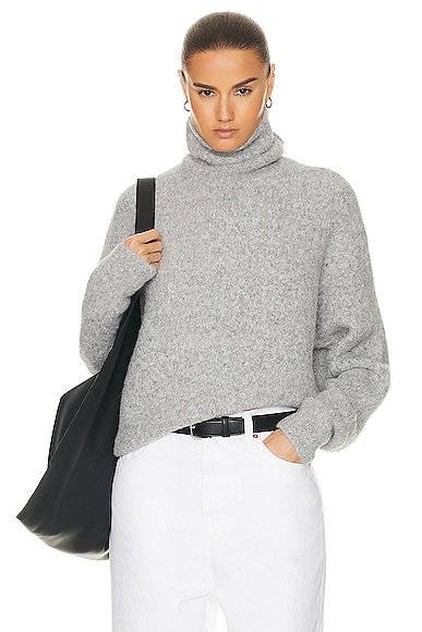 Chloe Superfine Ribbed Knit Turtleneck Sweater in Parisian Grey | FWRD
