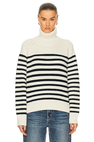 Shop Nili Lotan Gideon Sweater In Ivory & Dark Navy Stripe