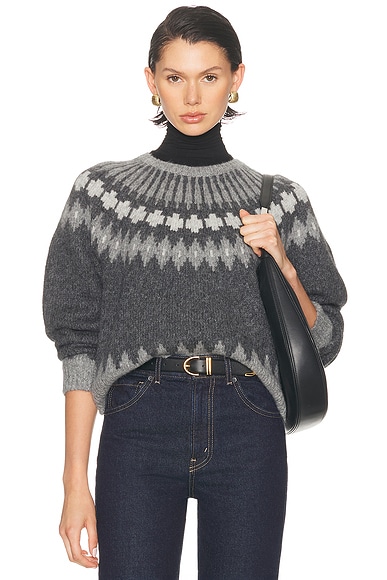 NILI LOTAN Alena Sweater in Dark Grey Melange Fair Isle