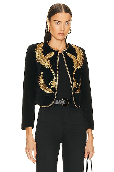 Nili Lotan Patsy Embroidered Velvet Jacket In Black & Gold