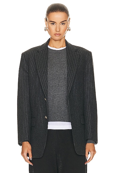 NILI LOTAN Boyfriend Jacket in Grey Melange Pinstripe | FWRD