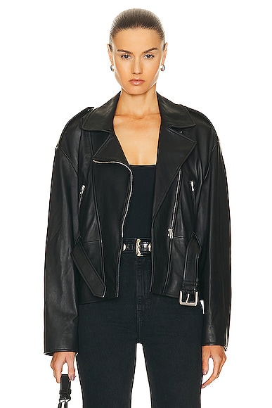NILI LOTAN Aurelie Waisted Leather Jacket in Black