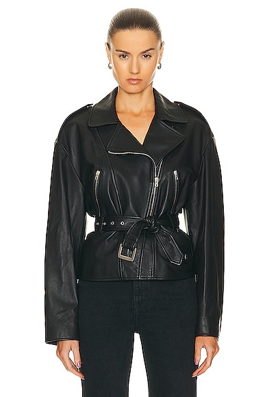 Shop Nili Lotan Aurelie Waisted Leather Jacket In Black