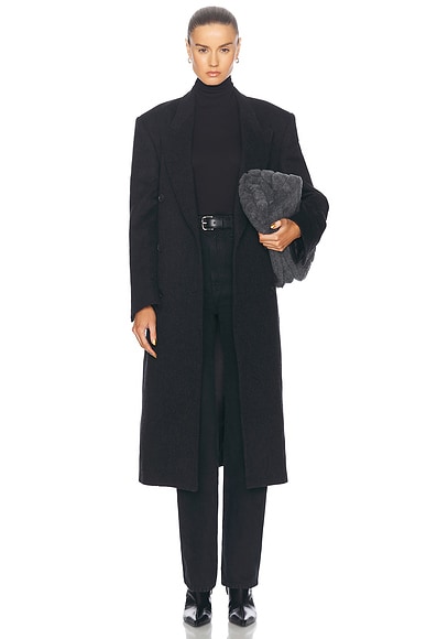 NILI LOTAN Edmont Double Breasted Long Coat in Charcoal