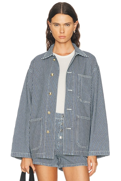 NILI LOTAN Franklin Striped Jacket in Indigo Stripe Rinse