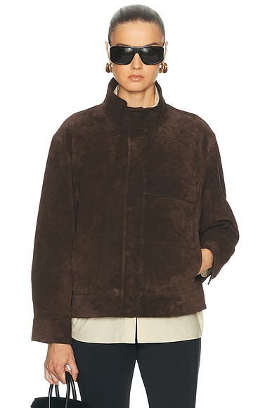 NILI LOTAN Cirque Suede Jacket in Chocolate Brown