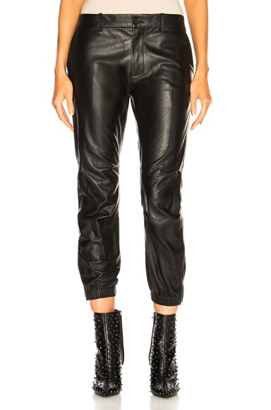 NILI LOTAN Leather Cropped French Military Pant in Black | FWRD