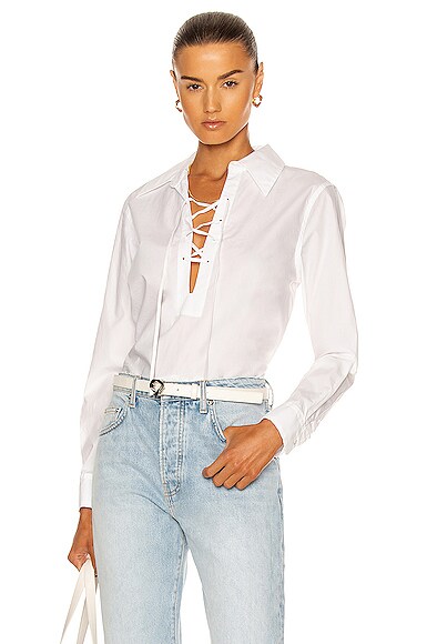Nili Lotan Lace-up Cotton-poplin Shirt In White