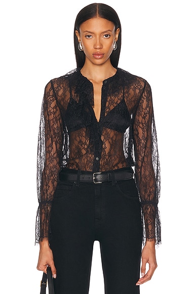 Zimmermann Halliday Lace Trim Shirt in Black | FWRD