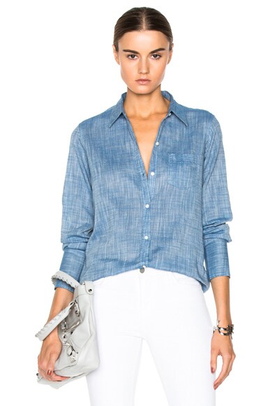 Chemise Nili Lotan En Chambray Bleu Clair - Coton - Taille L - Occasion Avec Tache
