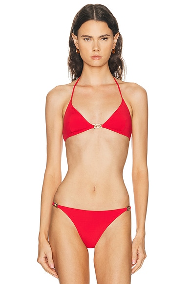 NILI LOTAN Triangle Bikini Top With Hardware in Red