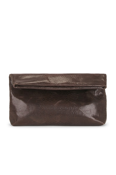 NILI LOTAN Jerry Clutch in Dark Brown Lizard