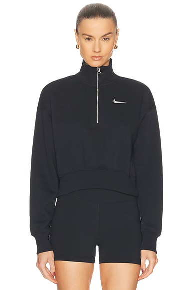 Nike Phoenix Fleece 1/2 Zip Cropped Sweatshirt in Black & Sail