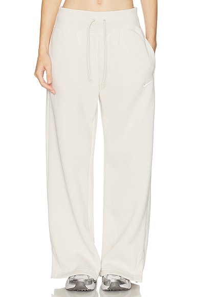 Nike Phoenix Fleece High Waisted Wide Leg Sweatpant in Light Orewood Brown & Sail