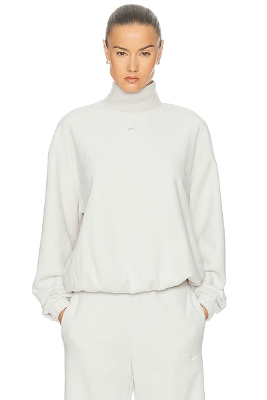 Nike Cozy Oversized Long Sleeve Mock Neck Top in Light Bone & Sail