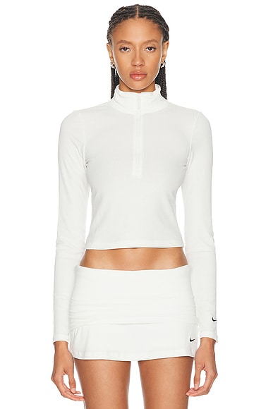 Nike Chill Knit Tight Ribbed Quarter Zip Long Sleeve Top in Sail & Black
