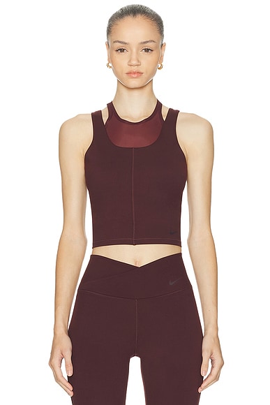 Nike Dri-FIT Cropped Short Sleeve Top in Burgundy Crush