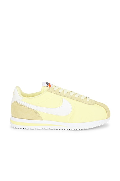 Nike Cortez Textile Sneaker in Soft Yellow, Sail, White, & Safety Orange