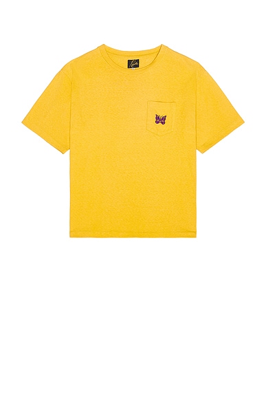 Needles Papillon Embroidered Pocket Tee in Yellow